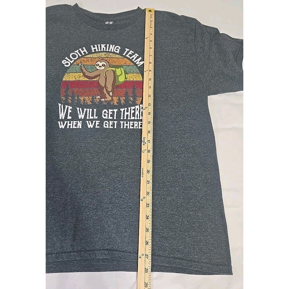 Gildan Men's Large Sloth Hiking Team Heather Gray T-shirt - Picture 3 of 7